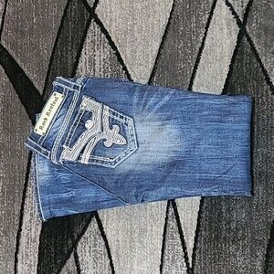 ROCK REVIVAL KAI EMBROIDERED SEQUINS ACID WASH BOOT-CUT DENIM JEAN